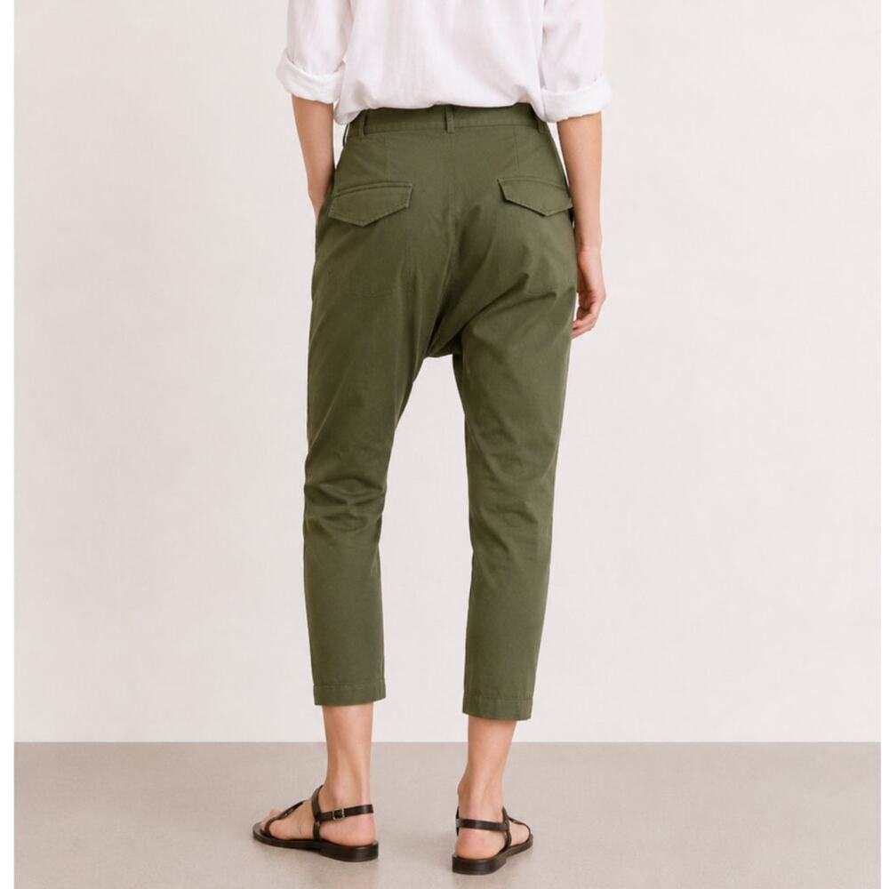 Nili Lotan 6 Olive Green Paris Pants $345 Drop Crotch Slouchy Cotton Cropped NWT - Picture 3 of 8